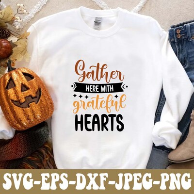 Thanksgiving Decor SVG PNG DXF EPS JPG Digital File, Gather Here With Grateful Hearts Design For Cricut, Silhouette, Sublimation - image2